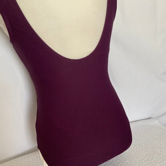 One Piece Square Neck Deep Purple Wine Bathing Suit - Picture 7 of 11